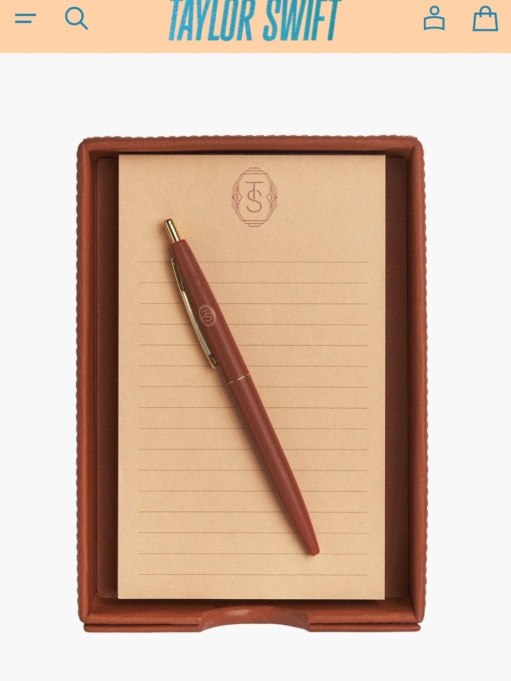 Taylor Swift Rust Brown Notepad and Gold-Accent Pen Set